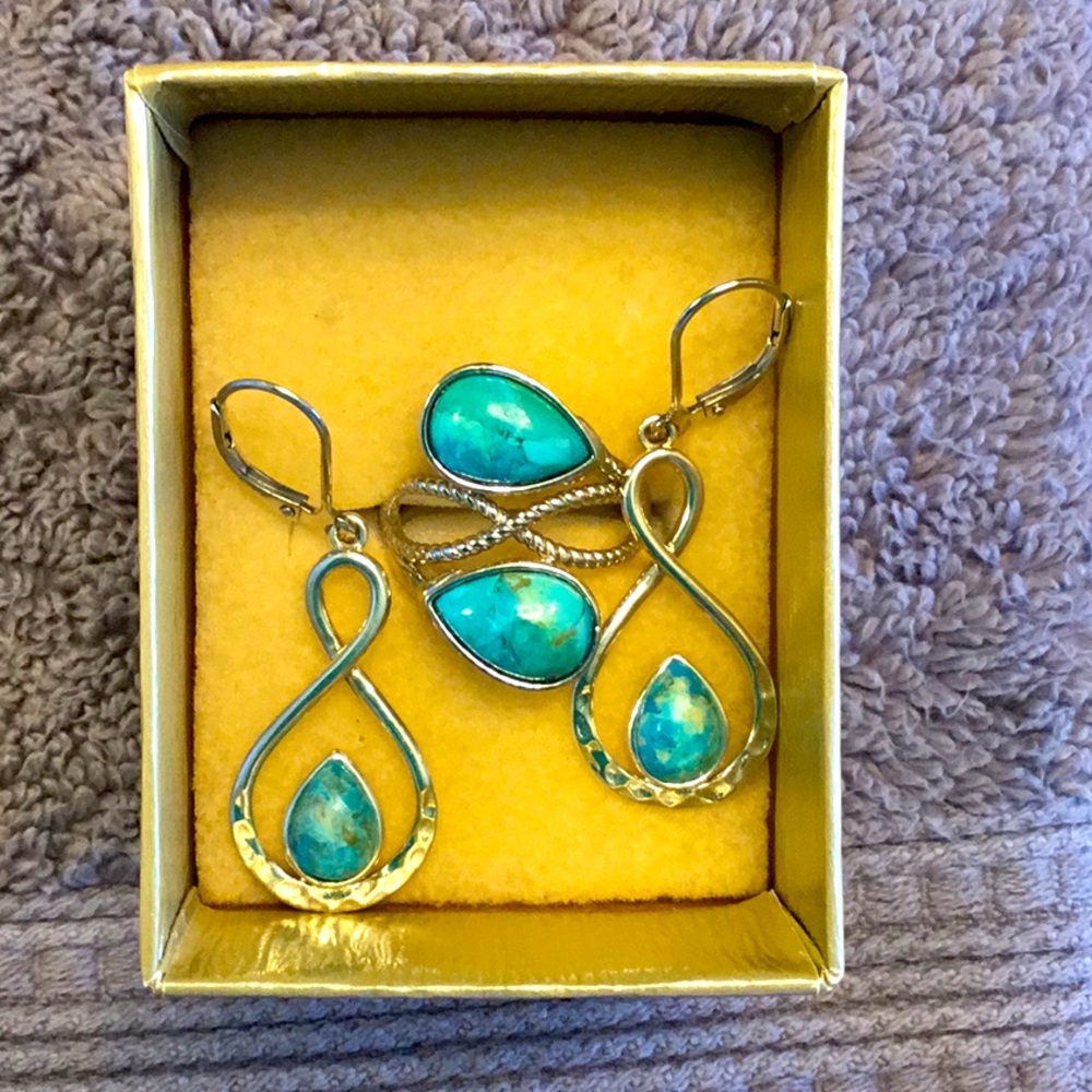 Turquoise and Silver Earring and Ring Set